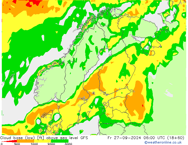 Cloud base (low) GFS пт 27.09.2024 06 UTC