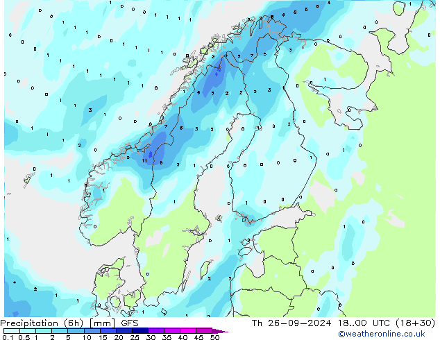 осадки (6h) GFS чт 26.09.2024 00 UTC