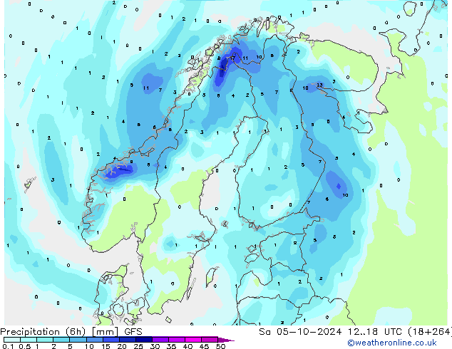 Z500/Rain (+SLP)/Z850 GFS sab 05.10.2024 18 UTC