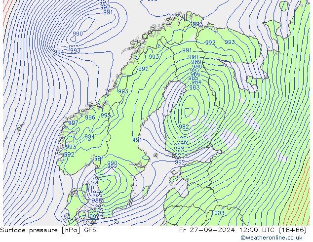 Luchtdruk (Grond) GFS vr 27.09.2024 12 UTC