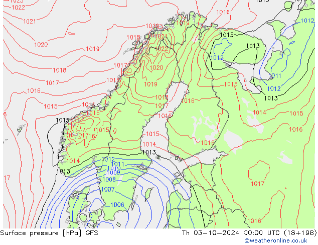 Pressione al suolo GFS gio 03.10.2024 00 UTC