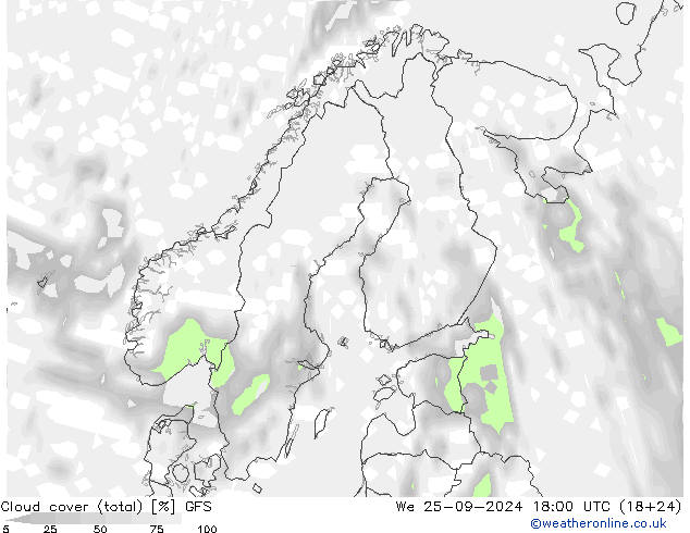 Cloud cover (total) GFS We 25.09.2024 18 UTC