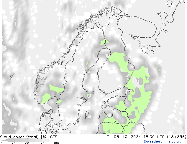 Nubi (totali) GFS mar 08.10.2024 18 UTC