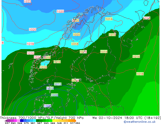 Thck 700-1000 hPa GFS  02.10.2024 18 UTC