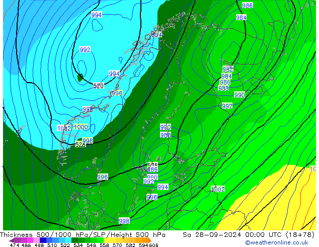 Thck 500-1000hPa GFS  28.09.2024 00 UTC