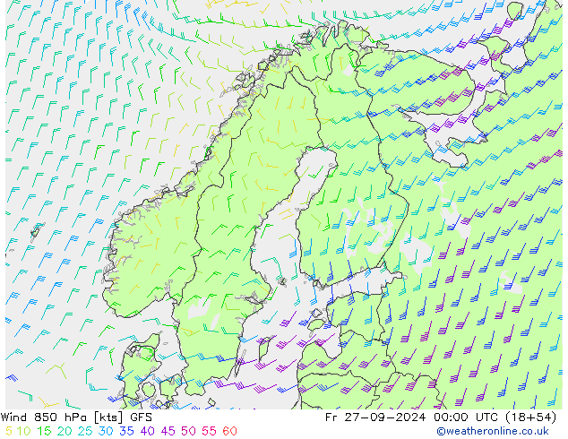 Wind 850 hPa GFS Fr 27.09.2024 00 UTC