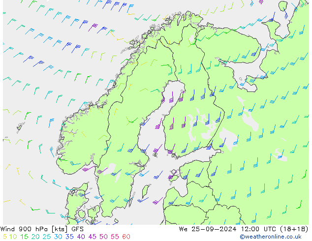 Wind 900 hPa GFS We 25.09.2024 12 UTC