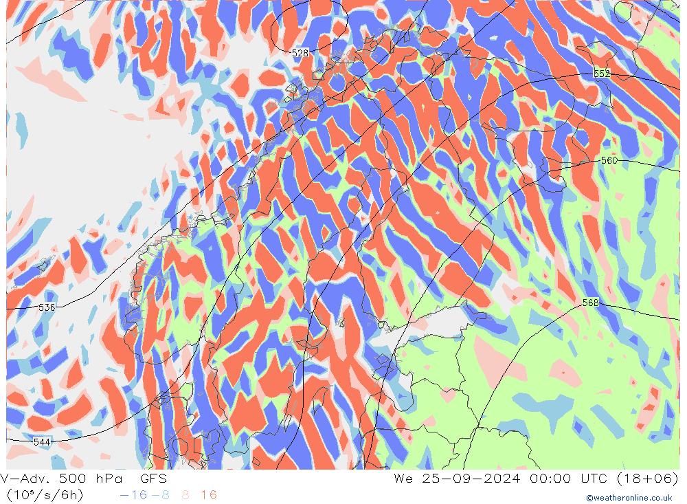 V-Adv. 500 hPa GFS mié 25.09.2024 00 UTC