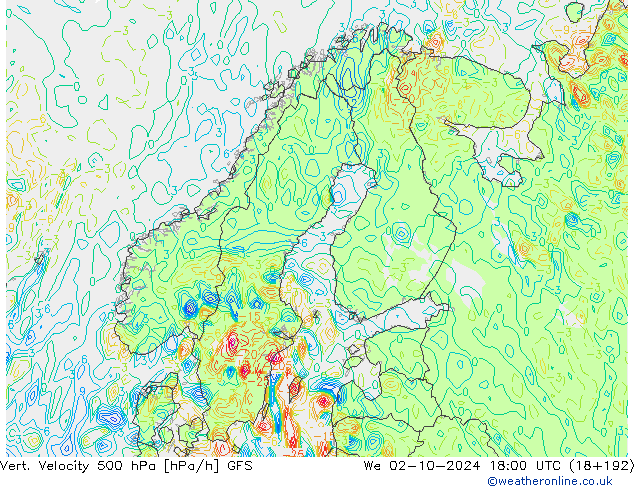 Vert. Velocity 500 hPa GFS Qua 02.10.2024 18 UTC