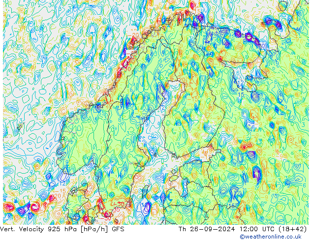 Vert. Velocity 925 hPa GFS Th 26.09.2024 12 UTC