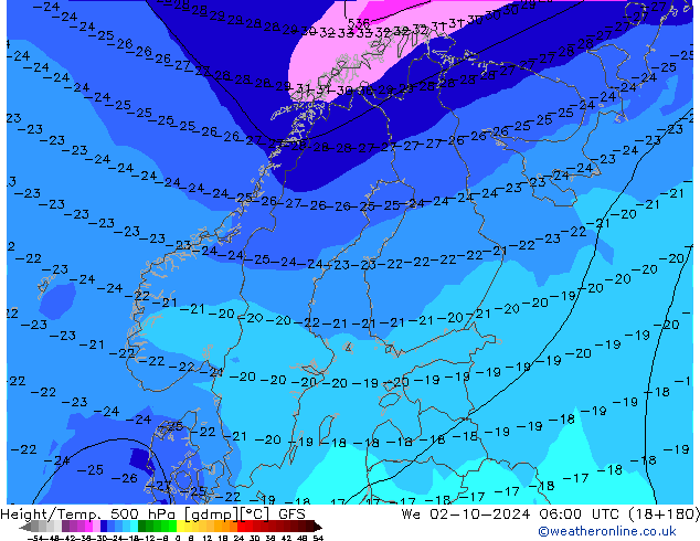 Height/Temp. 500 гПа GFS ср 02.10.2024 06 UTC