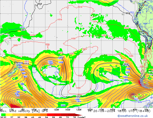 Max. wind snelheid GFS do 26.09.2024 18 UTC