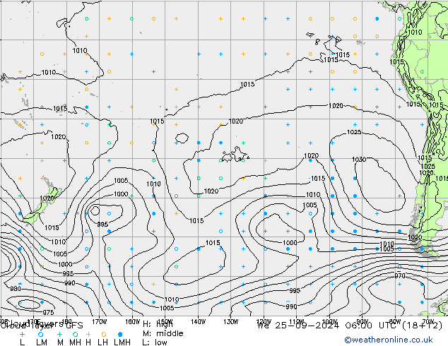 Chmura warstwa GFS śro. 25.09.2024 06 UTC