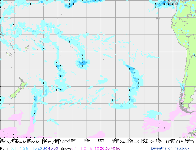 Rain/Snowfall rate GFS Tu 24.09.2024 21 UTC