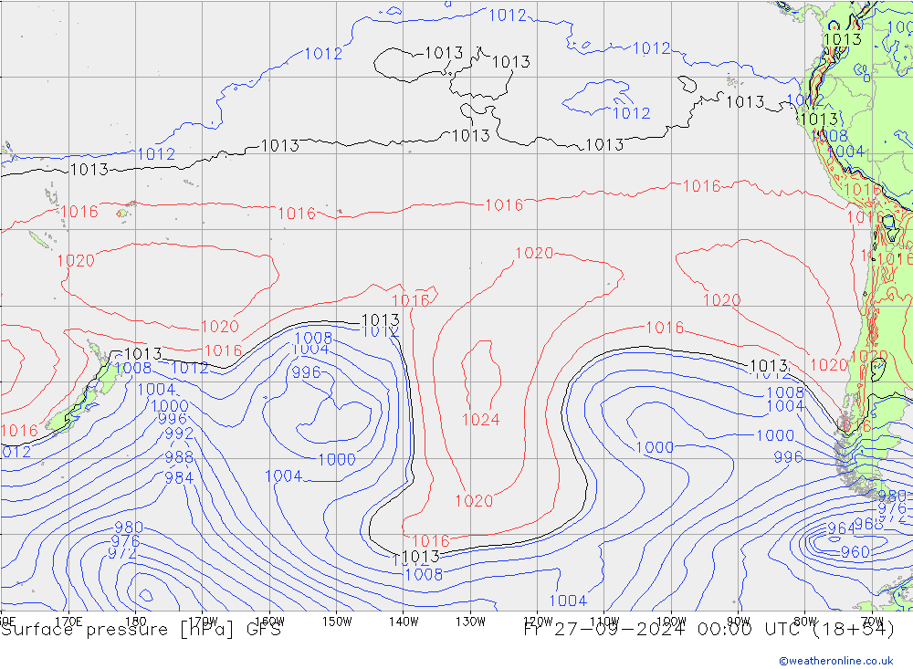 pression de l'air GFS ven 27.09.2024 00 UTC