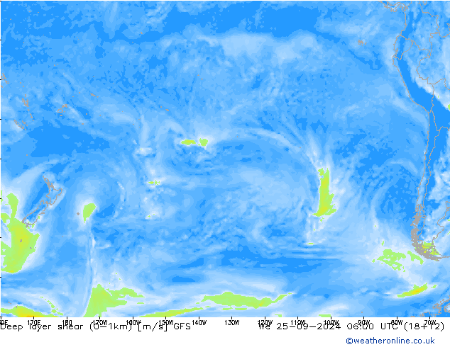 Deep layer shear (0-1km) GFS  25.09.2024 06 UTC