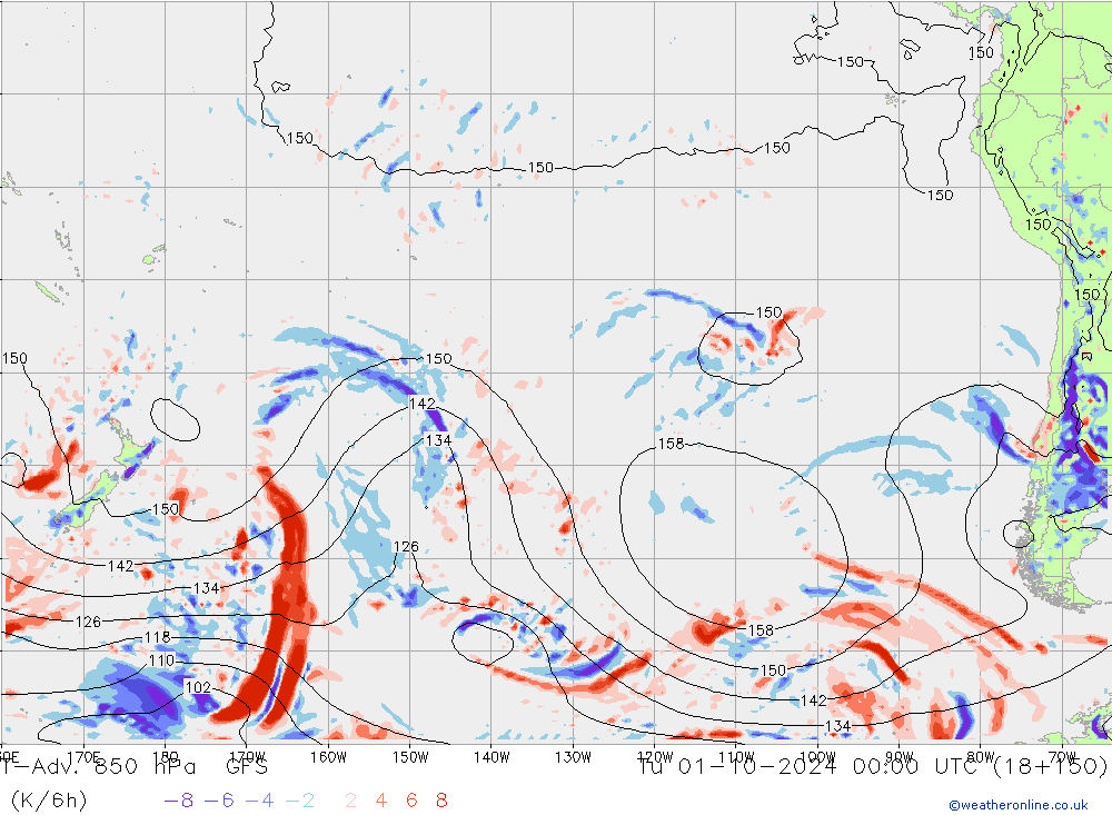 T-Adv. 850 hPa GFS mar 01.10.2024 00 UTC