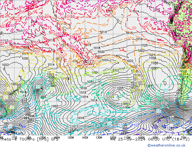 Theta-e 700hPa GFS mer 25.09.2024 06 UTC