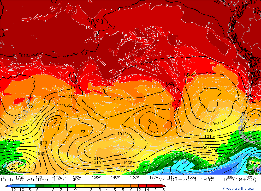 Theta-W 850hPa GFS Ter 24.09.2024 18 UTC