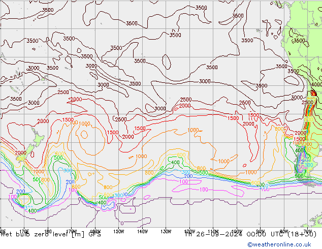 Wet bulb zero level GFS Th 26.09.2024 00 UTC