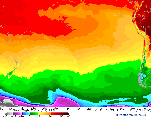 Temperature High (2m) GFS We 02.10.2024 18 UTC