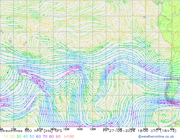 Streamlines 500 hPa GFS Fr 27.09.2024 18 UTC