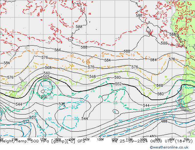 Height/Temp. 500 hPa GFS St 25.09.2024 06 UTC