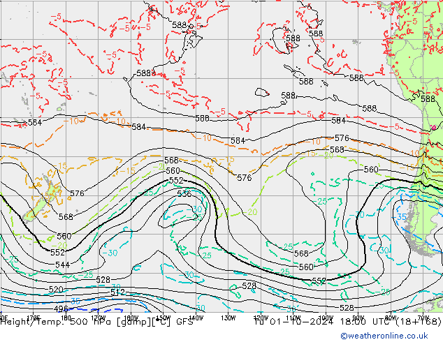 Z500/Rain (+SLP)/Z850 GFS Tu 01.10.2024 18 UTC