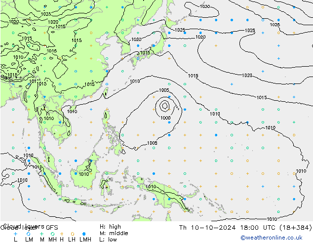 Cloud layer GFS Th 10.10.2024 18 UTC