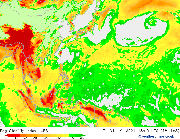 Fog Stability Index GFS Tu 01.10.2024 18 UTC