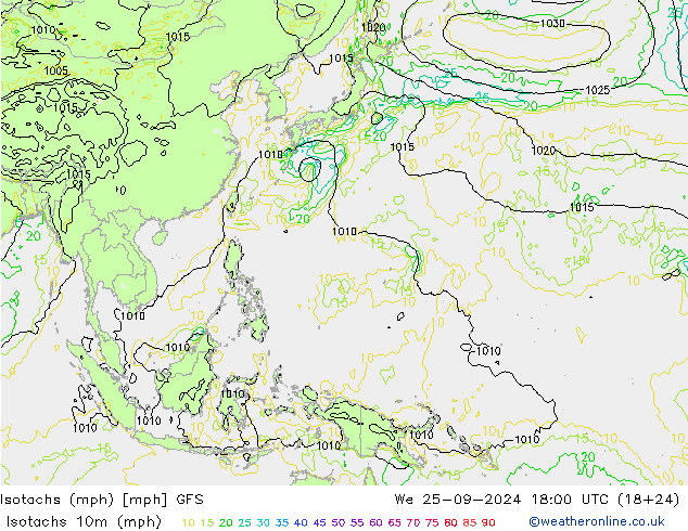 Isotachs (mph) GFS We 25.09.2024 18 UTC