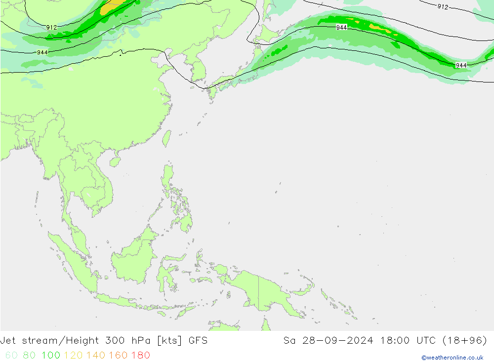 Jet stream GFS Sáb 28.09.2024 18 UTC