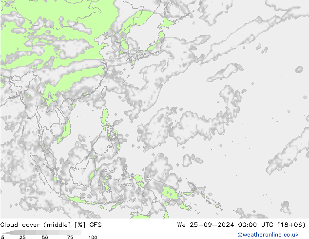 Bewolking (Middelb.) GFS wo 25.09.2024 00 UTC