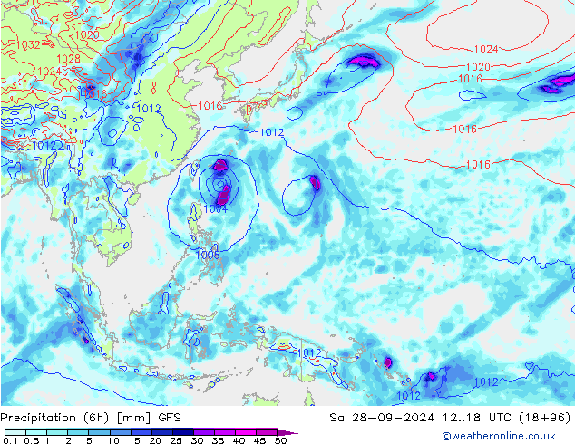 осадки (6h) GFS сб 28.09.2024 18 UTC