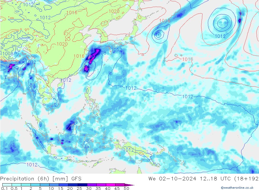 Precipitation (6h) GFS We 02.10.2024 18 UTC