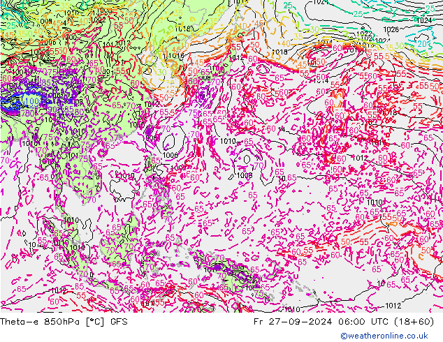 Theta-e 850гПа GFS пт 27.09.2024 06 UTC