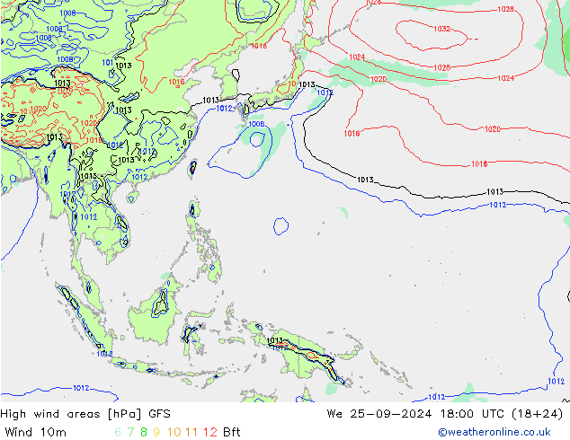 yüksek rüzgarlı alanlar GFS Çar 25.09.2024 18 UTC