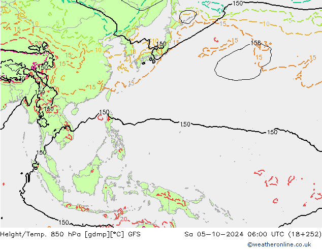 Geop./Temp. 850 hPa GFS sáb 05.10.2024 06 UTC