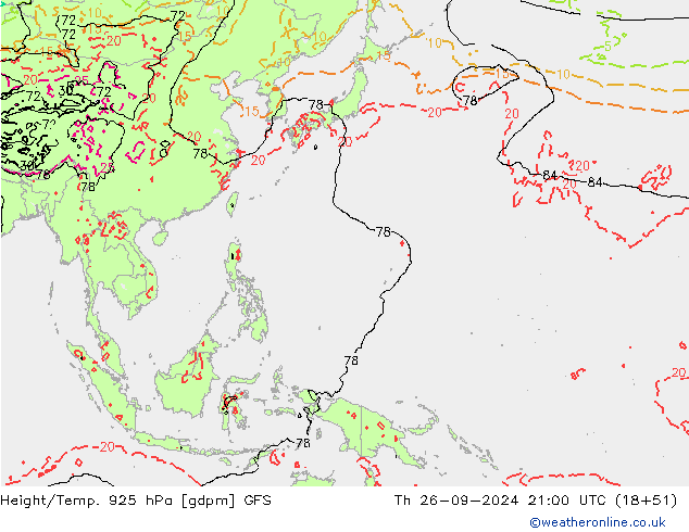 Height/Temp. 925 hPa GFS Th 26.09.2024 21 UTC