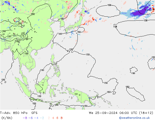 T-Adv. 850 hPa GFS We 25.09.2024 06 UTC