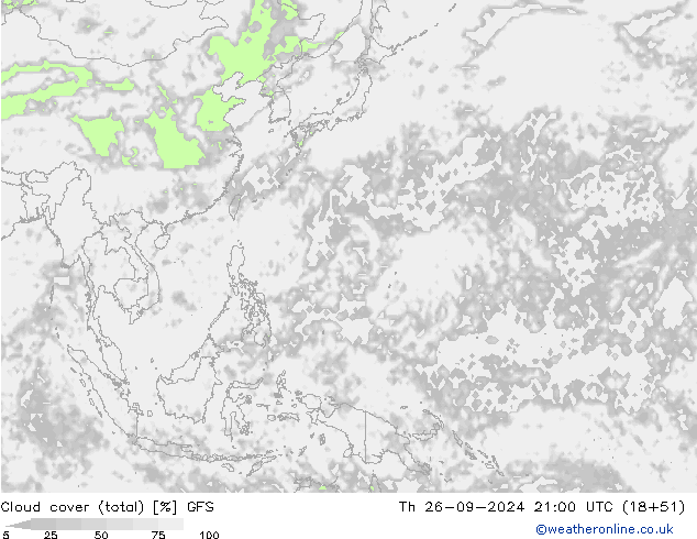 Bewolking (Totaal) GFS do 26.09.2024 21 UTC