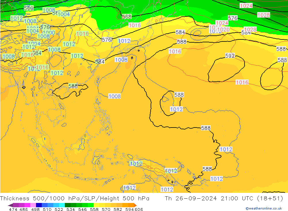 Thck 500-1000hPa GFS Th 26.09.2024 21 UTC