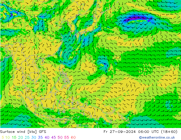 ветер 10 m GFS пт 27.09.2024 06 UTC