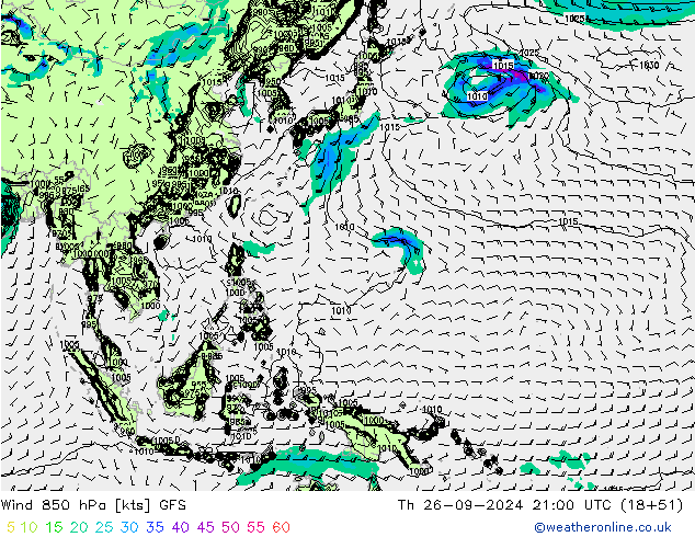 Wind 850 hPa GFS Th 26.09.2024 21 UTC