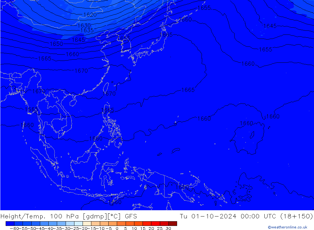 Height/Temp. 100 гПа GFS вт 01.10.2024 00 UTC