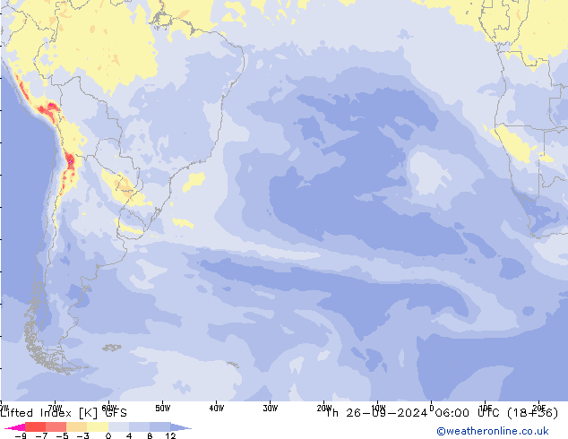 Lifted Index GFS gio 26.09.2024 06 UTC