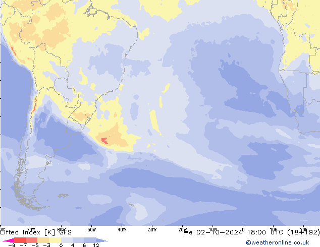 Lifted Index GFS mer 02.10.2024 18 UTC