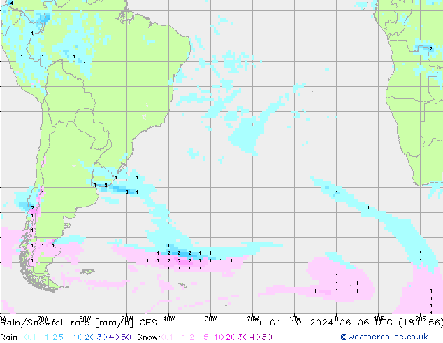 Regen/Sneeuwval GFS di 01.10.2024 06 UTC