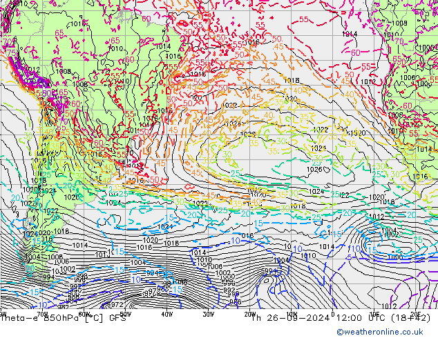 Theta-e 850hPa GFS jue 26.09.2024 12 UTC