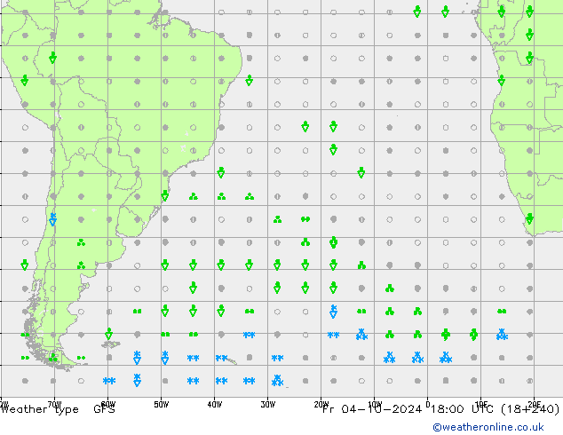 Tipo di precipitazione GFS ven 04.10.2024 18 UTC